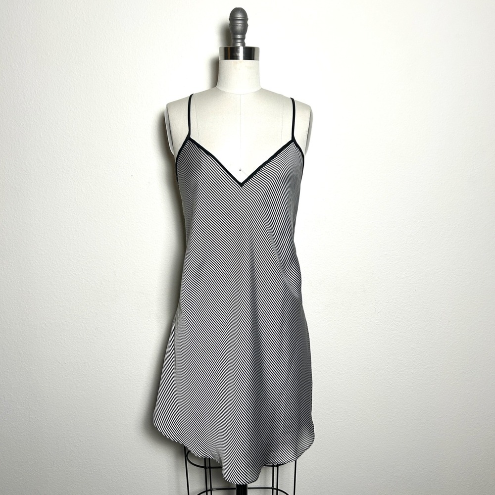 Victoria's Secret Black White Striped Satin Slip Nightgown Dress Women M Y2K